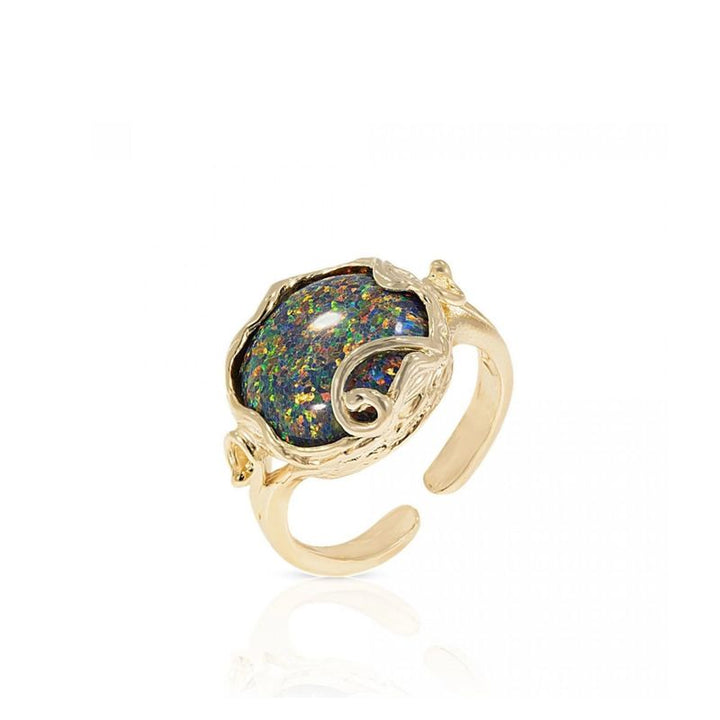 Black Opal  Gold Plated Sizable Ring