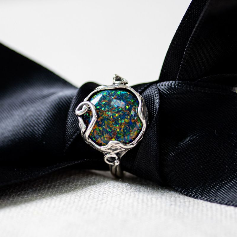 Black Opal Silver Sizable Ring