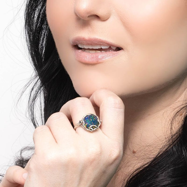 Black Opal Silver Sizable Ring