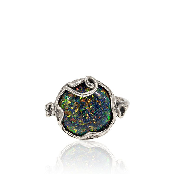 Black Opal Silver Sizable Ring