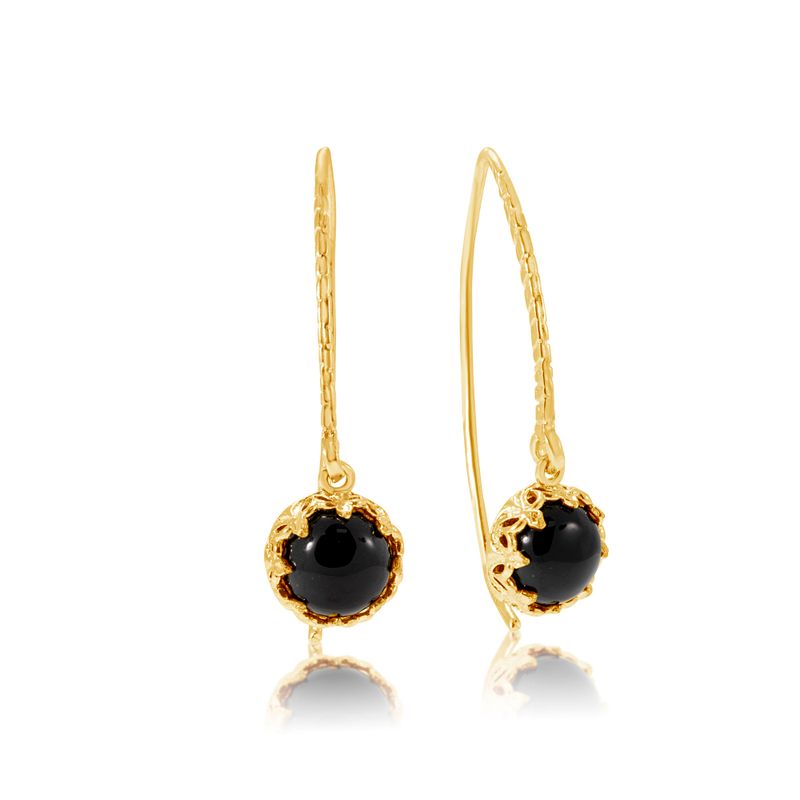 Yellow Gold Plated Drop Earrings Inlaid with Onyx