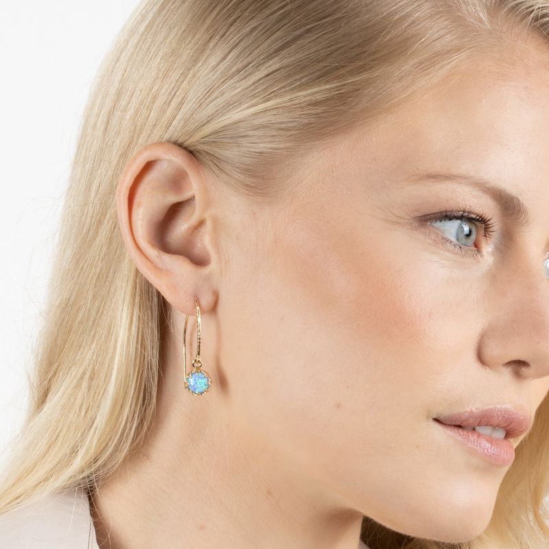 Yellow Gold Plated Drop Earrings Inlaid with Blue Opal