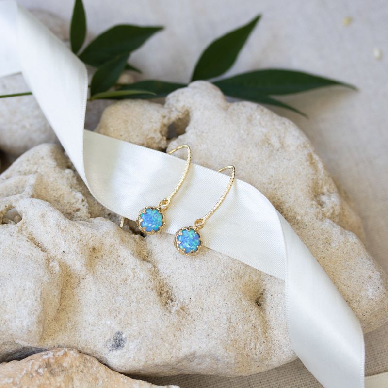 Yellow Gold Plated Drop Earrings Inlaid with Blue Opal