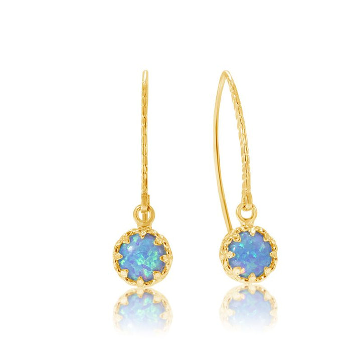 Yellow Gold Plated Drop Earrings Inlaid with Blue Opal