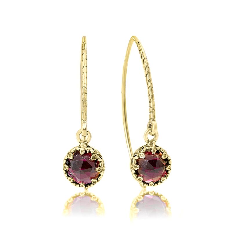 Yellow Gold Plated Drop Earrings Inlaid with Red Garnet