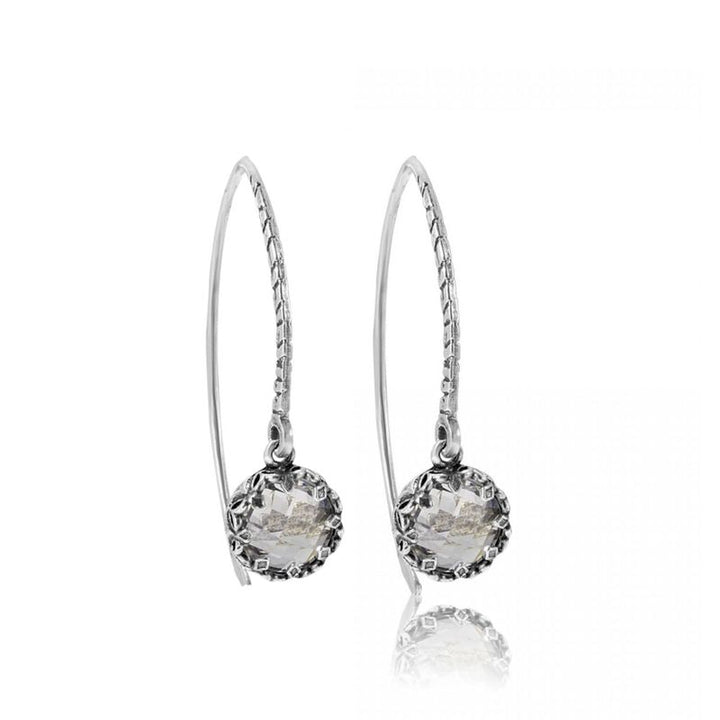 Silver Round  Drop Earrings Inlaid with White Cubic Zirconia