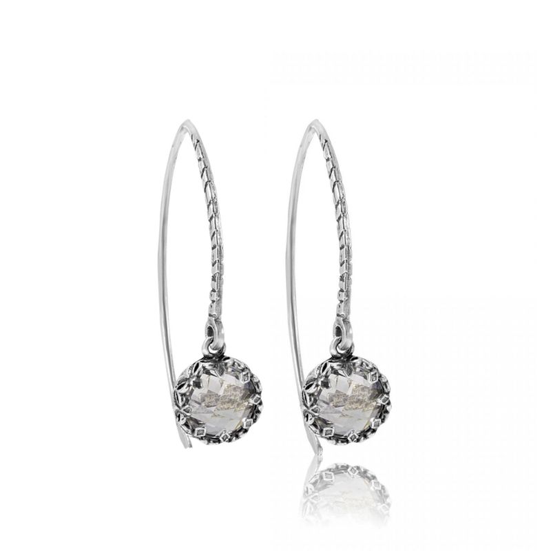 Silver Round  Drop Earrings Inlaid with White Cubic Zirconia