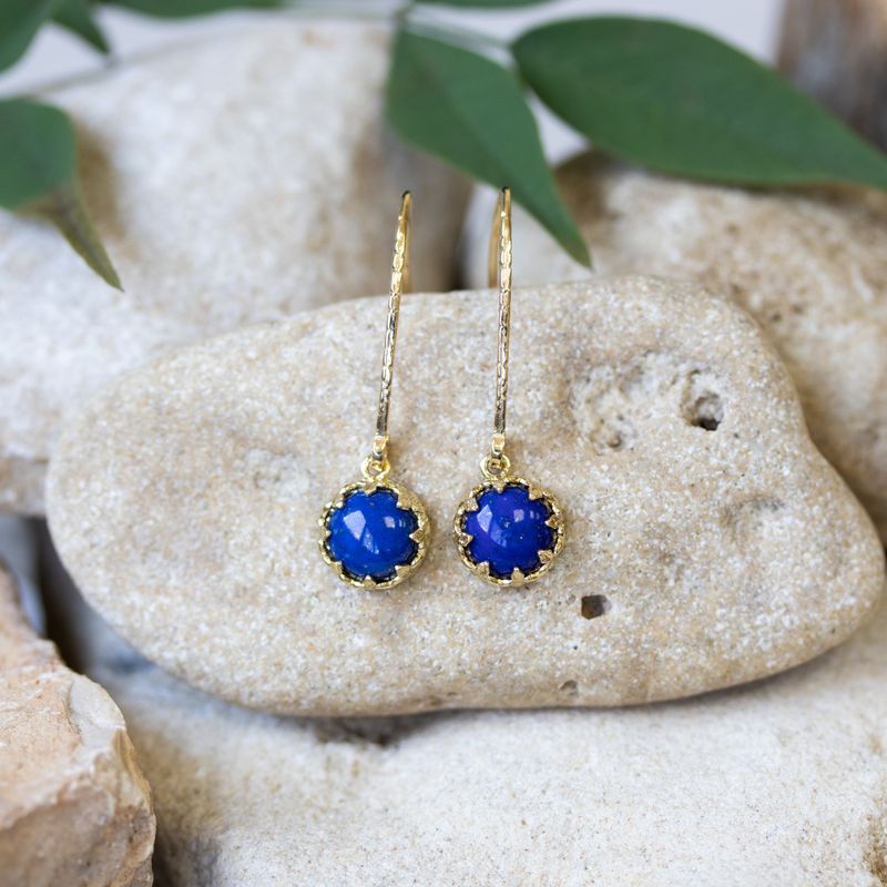 Yellow Gold Plated Drop Earrings Inlaid with Blue Lapis Lazuli