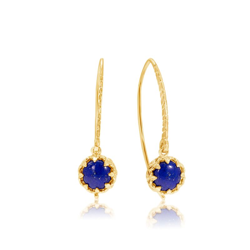 Yellow Gold Plated Drop Earrings Inlaid with Blue Lapis Lazuli