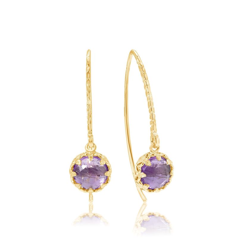 Yellow Gold Plated Earrings Inlaid with Amethyst