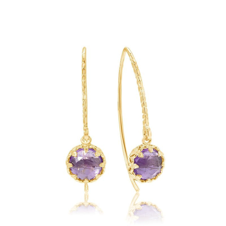 Yellow Gold Plated Earrings Inlaid with Amethyst