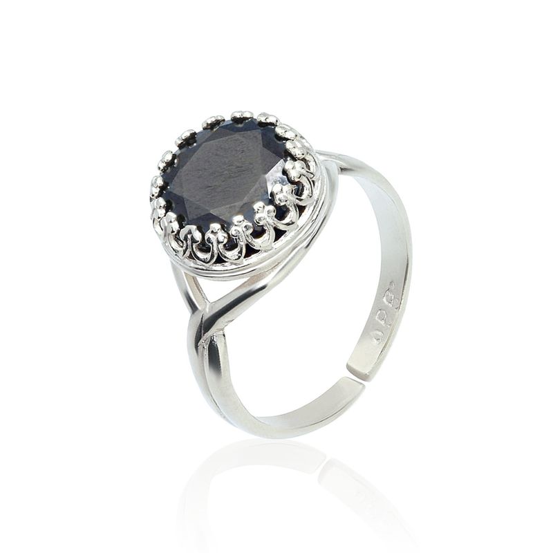 925 Sterling Silver Black Cubic Zirconia Sizable Ring
