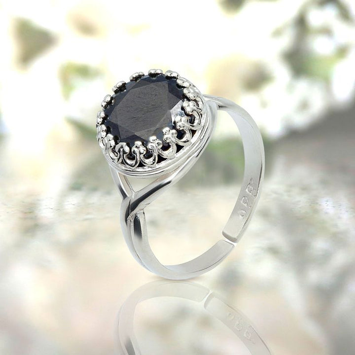 925 Sterling Silver Black Cubic Zirconia Sizable Ring