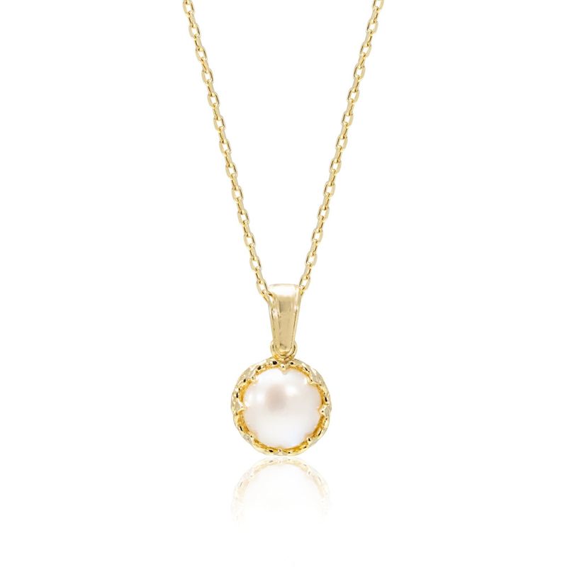 Gold Plated Round Pendant Inlaid with White Pearl