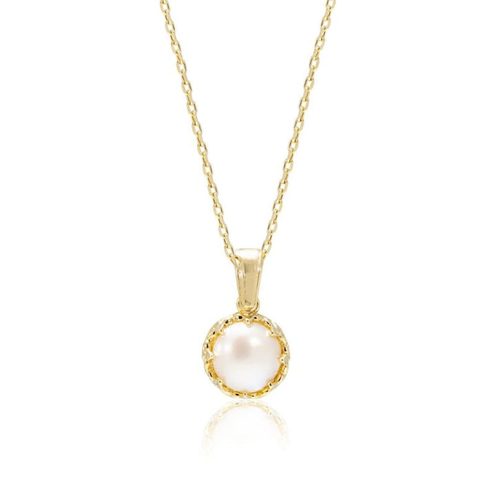 Gold Plated Round Pendant Inlaid with White Pearl