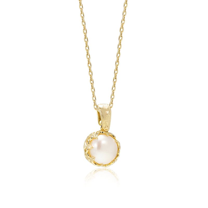 Gold Plated Round Pendant Inlaid with White Pearl