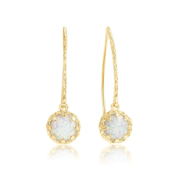 Yellow Gold Plated Earrings Inlaid with White Opal