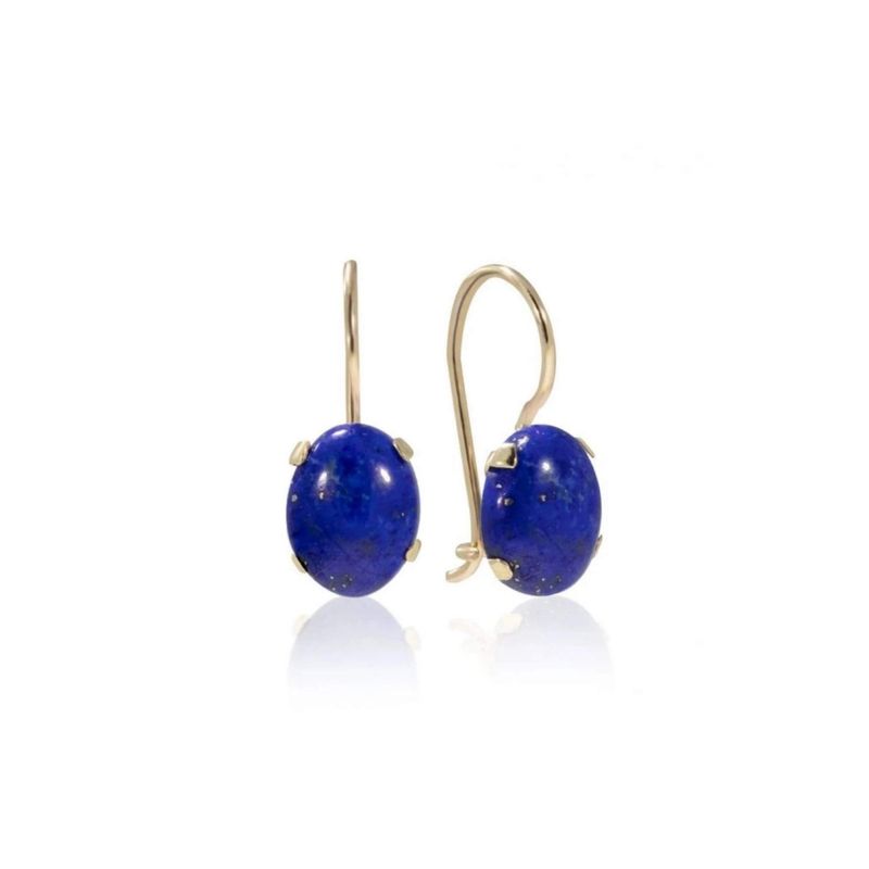 14K Yellow Gold Drop Earrings Inlaid With Lapis Lazuli