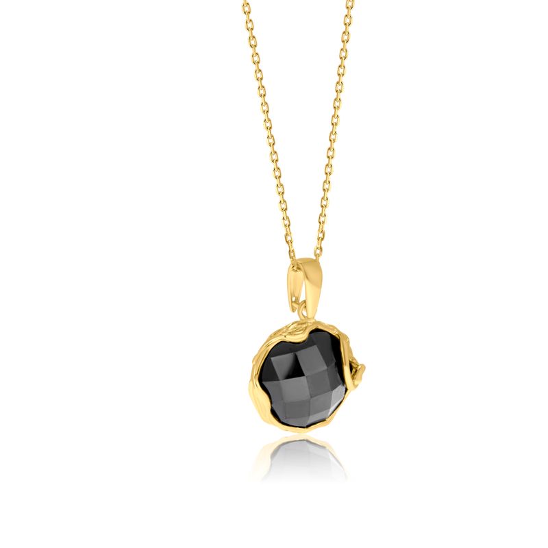 Yellow Gold Plated Round Black Cubic Zirconia 14mm Pendant