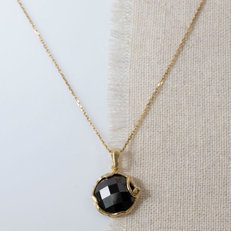 Yellow Gold Plated Round Black Cubic Zirconia 14mm Pendant