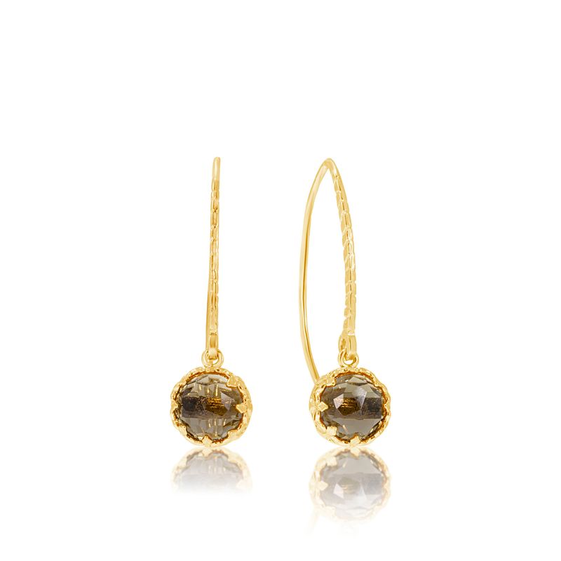 Yellow Gold Plated Drop Earrings Inlaid with Brown Smoky Quartz