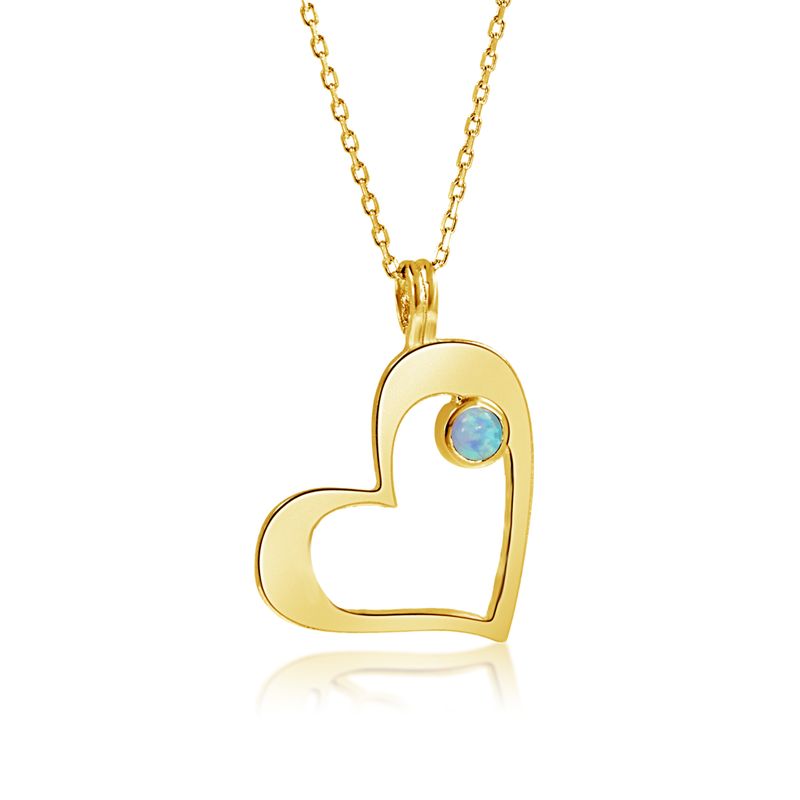 Yellow Gold Plated Heart Shape Pendant inlaid with Blue Opal