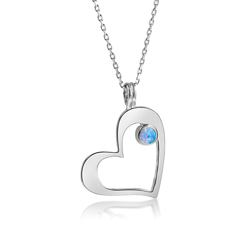 925 Silver Heart Shape Pendant inlaid with Blue Opal