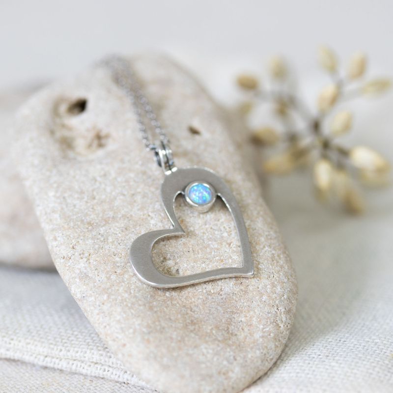 925 Silver Heart Shape Pendant inlaid with Blue Opal