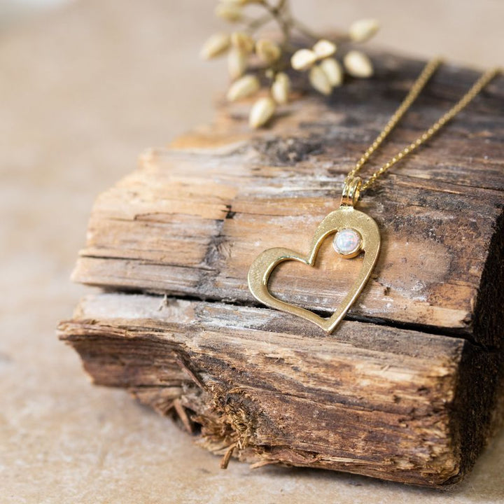 Yellow Gold Plated Heart Shape Pendant inlaid with White Opal