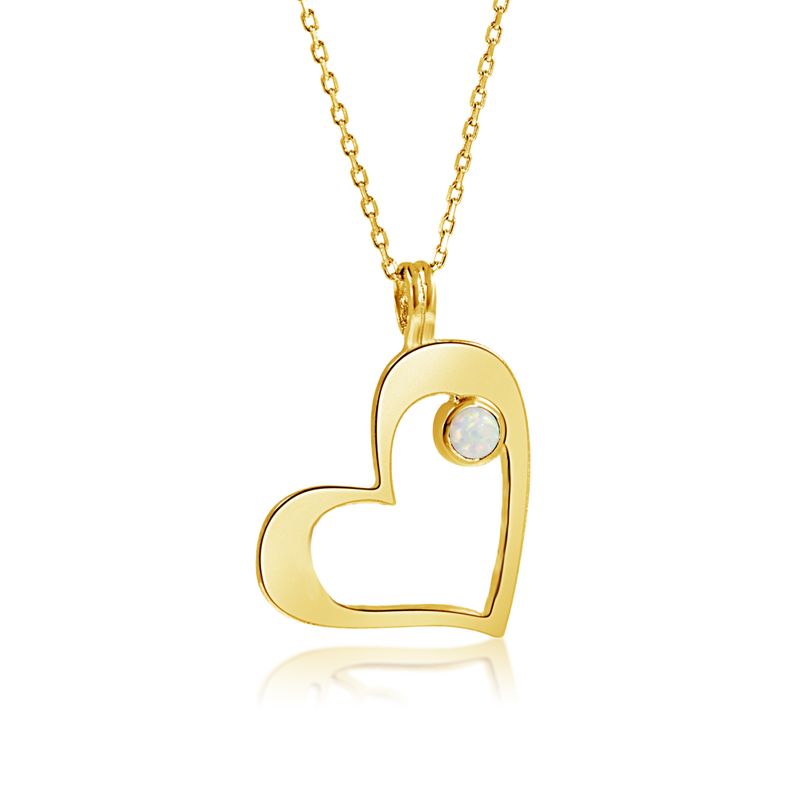 Yellow Gold Plated Heart Shape Pendant inlaid with White Opal
