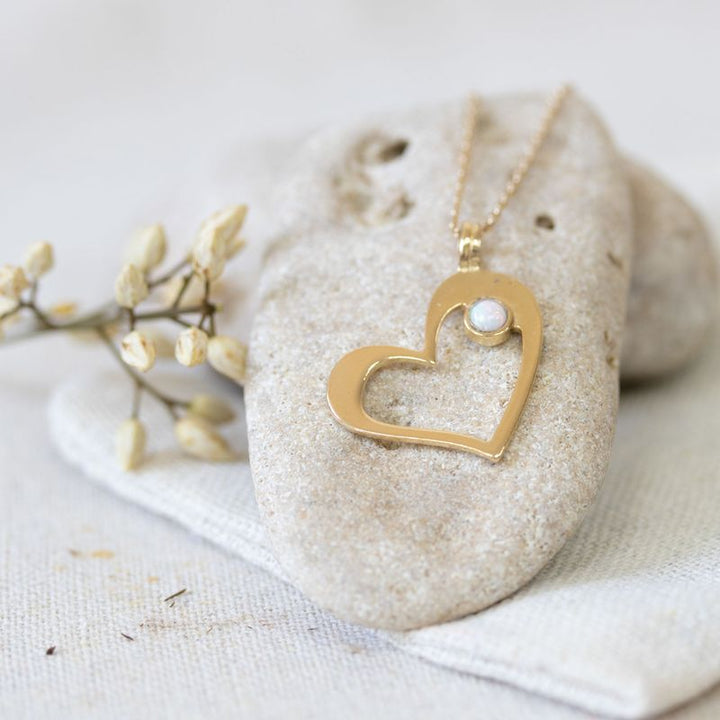Yellow Gold Plated Heart Shape Pendant inlaid with White Opal