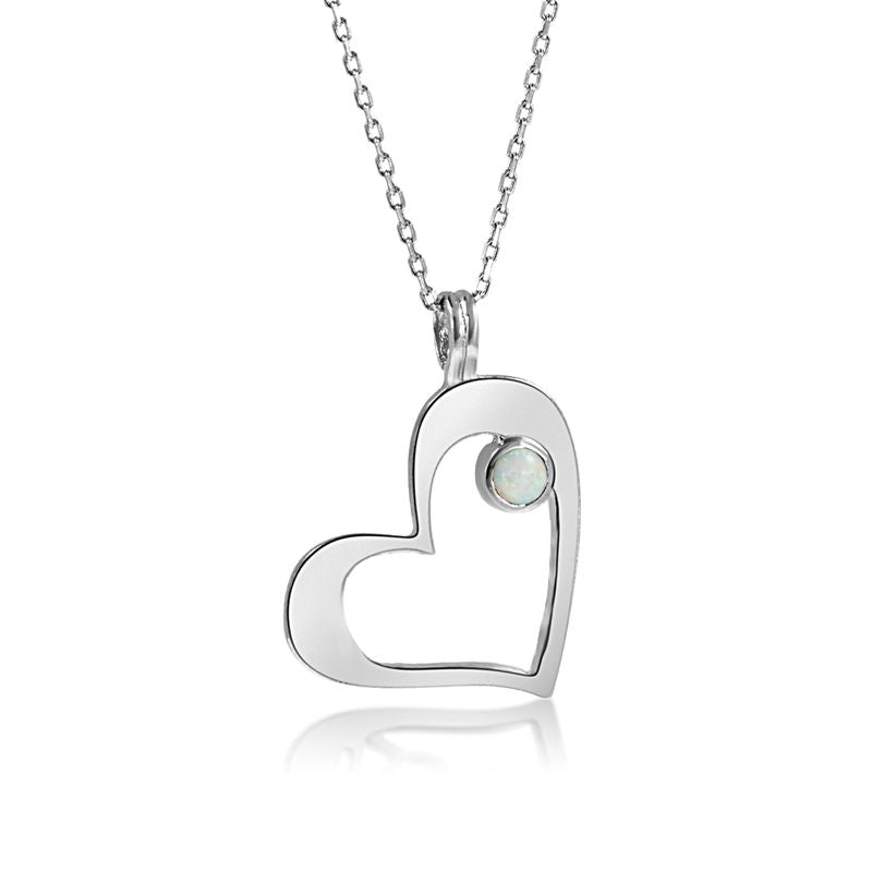 925 Silver Heart Shape Pendant inlaid with White Opal