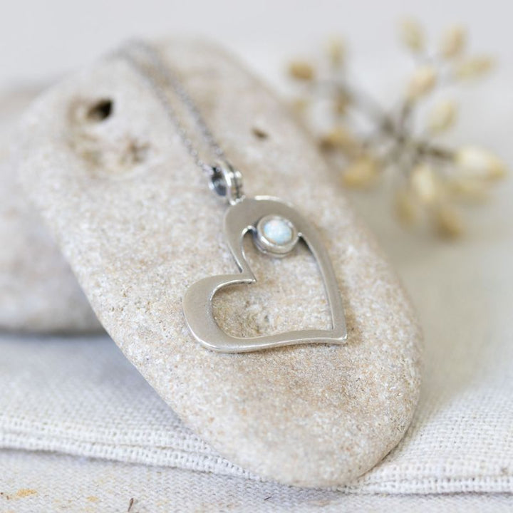 925 Silver Heart Shape Pendant inlaid with White Opal