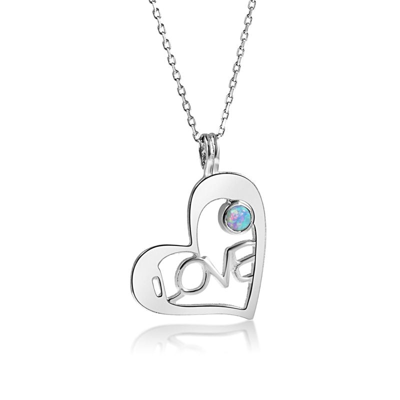 925 Silver Heart LOVE Shape Pendant inlaid with Blue Opal