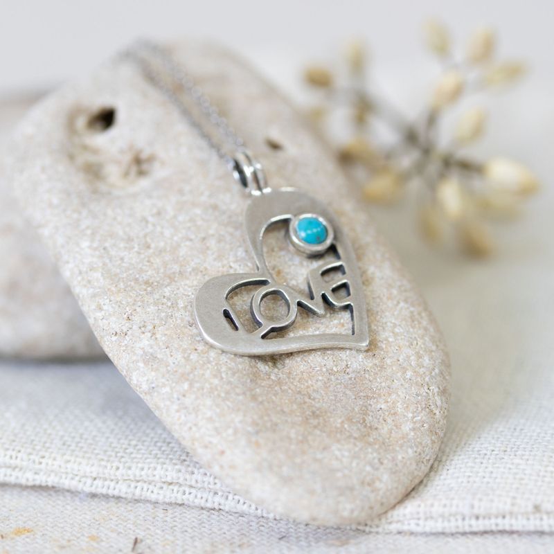 925 Silver Heart LOVE Shape Pendant inlaid with Turquoise