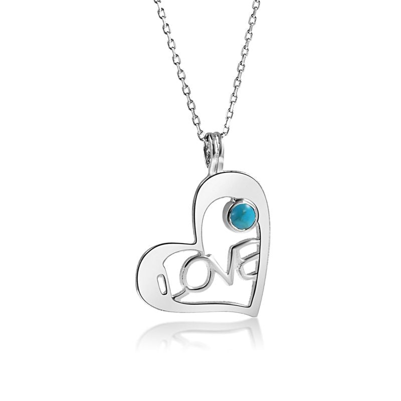 925 Silver Heart LOVE Shape Pendant inlaid with Turquoise