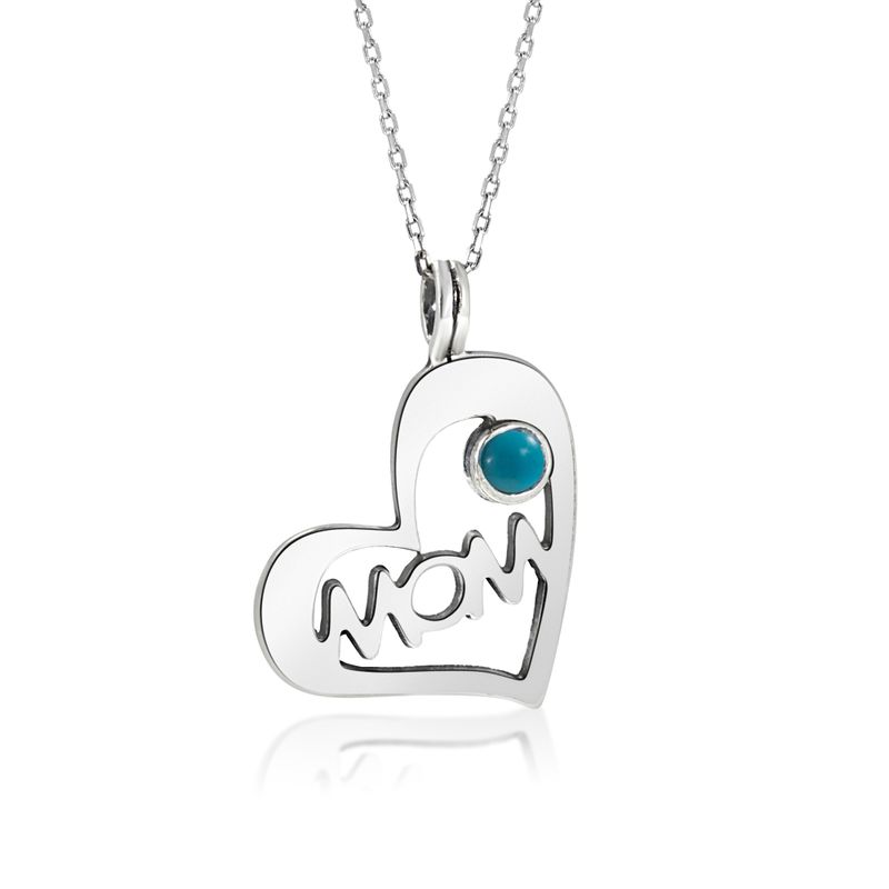 925 Silver Heart MOM Shape Pendant inlaid with Turquoise