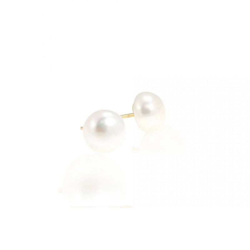 14K Yellow Gold Round White Pearl 8mm Stud Earrings