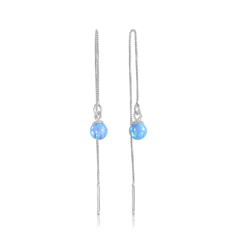 925 Sterling Silver Blue Opal ball Chain Earrings