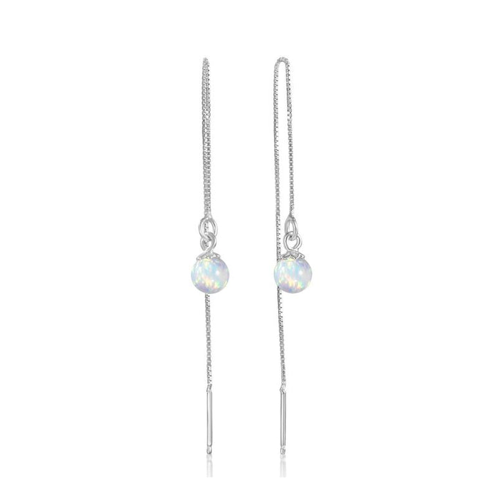 925 Sterling Silver White Opal ball Chain Earrings