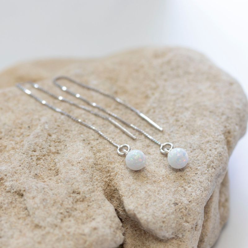 925 Sterling Silver White Opal ball Chain Earrings