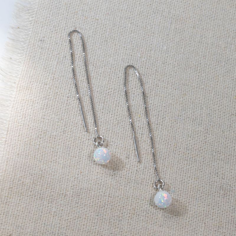 925 Sterling Silver White Opal ball Chain Earrings