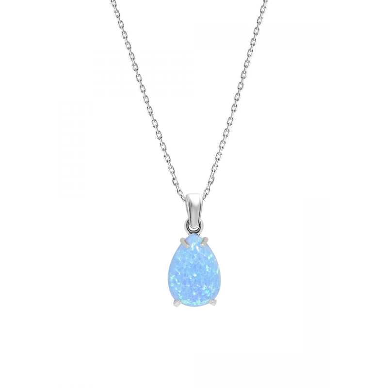 925 Sterling silver Teardrop Blue Opal 7X10mm Pendant