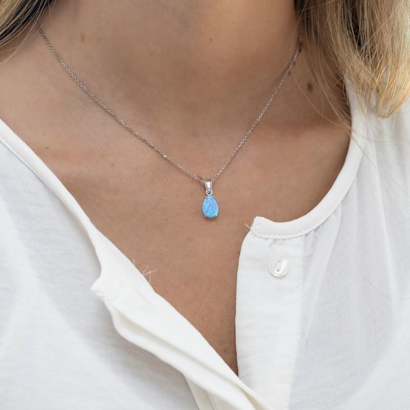 925 Sterling silver Teardrop Blue Opal 7X10mm Pendant