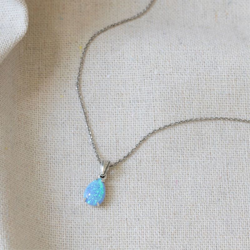 925 Sterling silver Teardrop Blue Opal 7X10mm Pendant