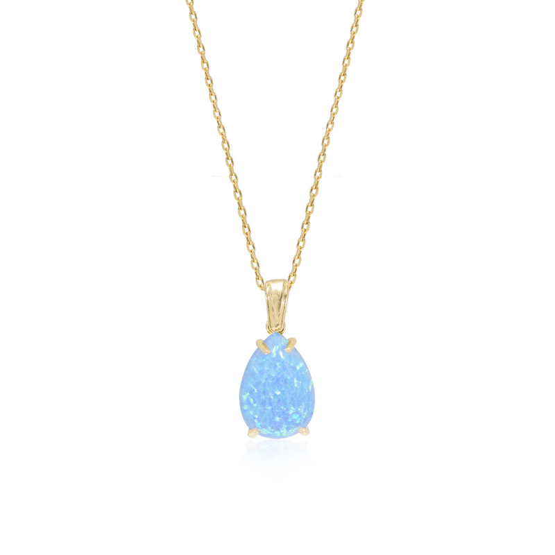 Yellow Gold Plated  Teardrop Blue Opal 7X10mm Pendant