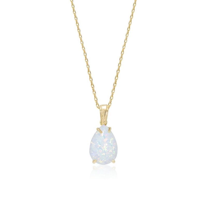 Yellow Gold Plated Teardrop White Opal 7X10mm Pendant