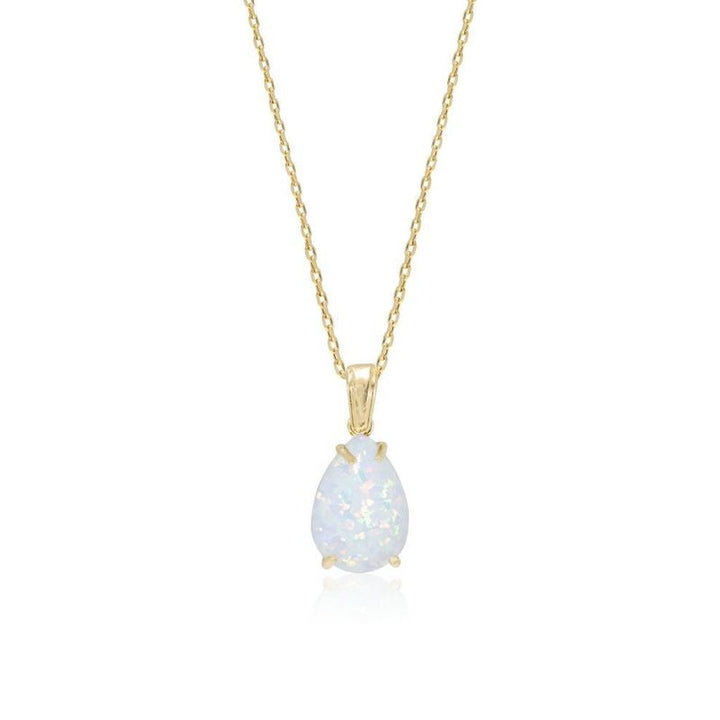Yellow Gold Plated Teardrop White Opal 7X10mm Pendant