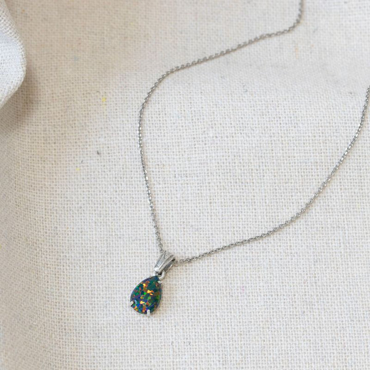 925 Sterling silver Teardrop Black Opal 7X10mm Pendant