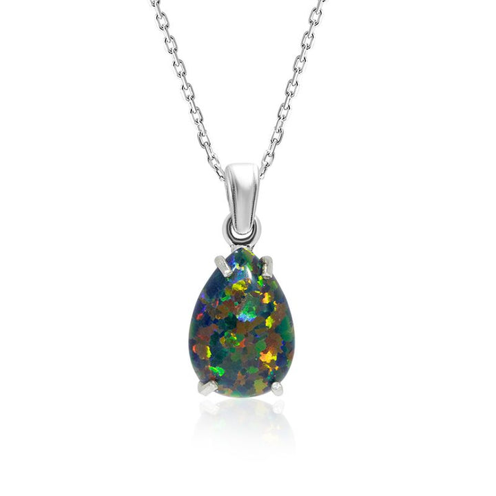 925 Sterling silver Teardrop Black Opal 7X10mm Pendant